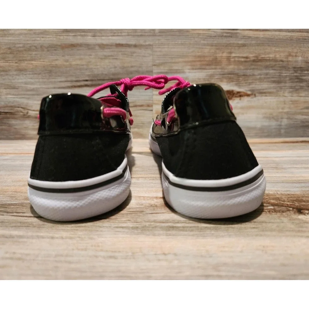 Bluefin Scuttle Mens 7.5 Boat Shoes Black Pink Canvas Patent‎ Trim Deck Shoes